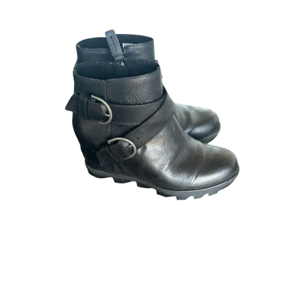 Sorel Joan of Artic Wedgel Leather Ankle Boots Black Buckle 6 - Picture 3 of 16